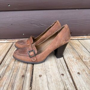 b.o.c. Born Concept Brown Leather Block Heel Loafers Buckle Pumps Women's 10 42